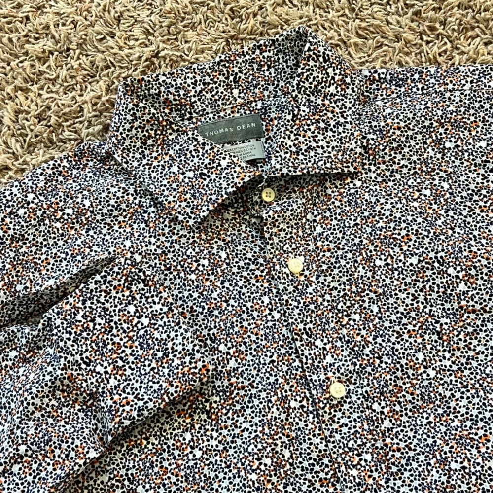 Thomas Dean Mensβ XL Geometric Print Long Sleeve Button Down Shirt Cotton
